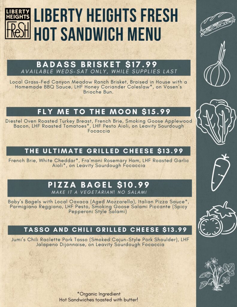 Liberty Heights Fresh Hot Sandwich Menu